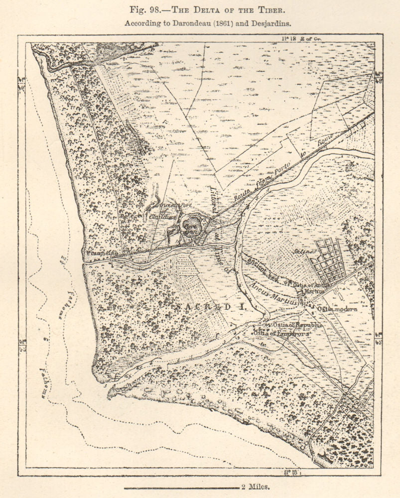 The Delta of the Tiber per to Darondeau & Desjardins. Italy. Sketch map 1885